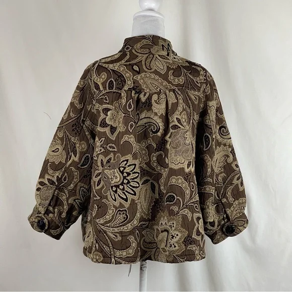 Vintage Brown Cream Tan Brocade Floral Jacket Size S - Picture 5 of 11